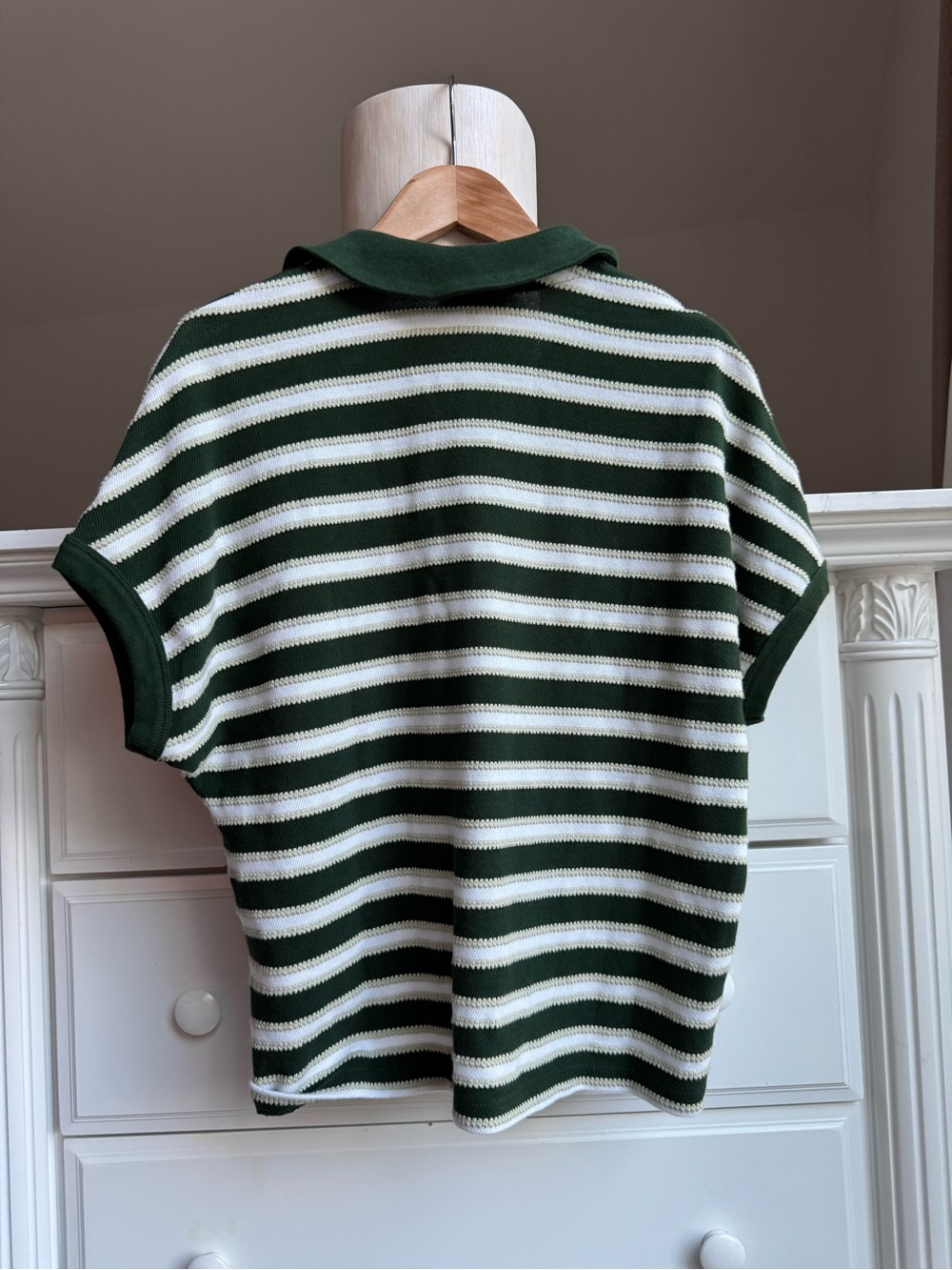 Madewell Striped Knit Polo Top Green & White Size S - Picture 6 of 7